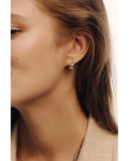By Anthropologie Brown Split Crystal Huggie Hoop Earrings