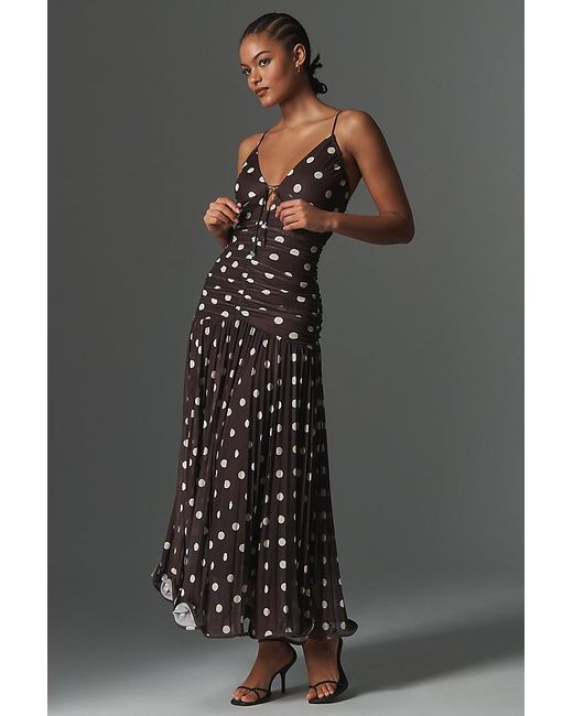 En Saison Gray Lainey Ruched Drop-Waist Midi Dress
