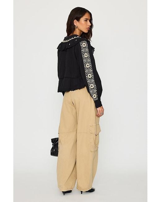 By Anthropologie Black Long-Sleeve Embroidered Blouse