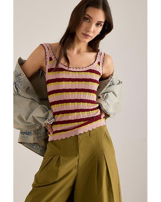By Anthropologie Brown Pointelle Scallop Tank Top