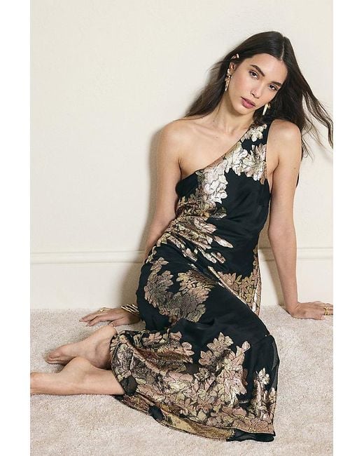 anthropologie black gold dress Tracy Reese, strapless, structured, black gold and