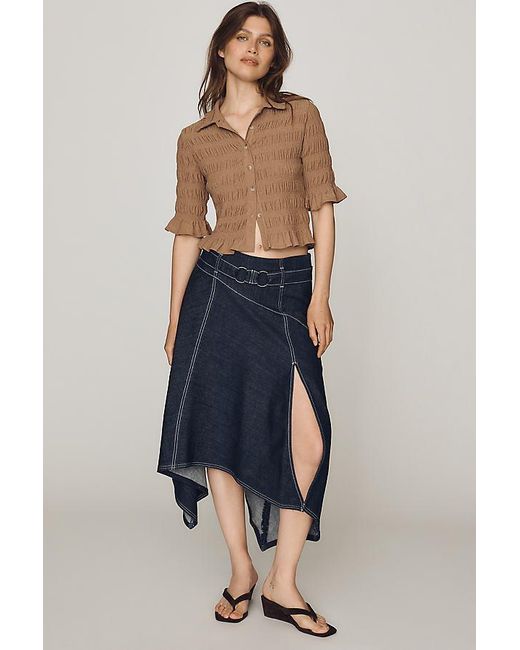 By Anthropologie Blue Asymmetric Denim Skirt