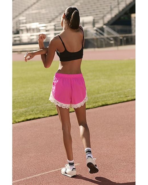 Daily Practice Pink Long Jump Lace-Trim Drawstring Shorts