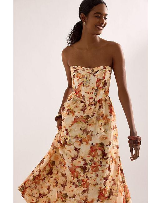 Bardot Natural Lola Strapless Corset Midi Dress