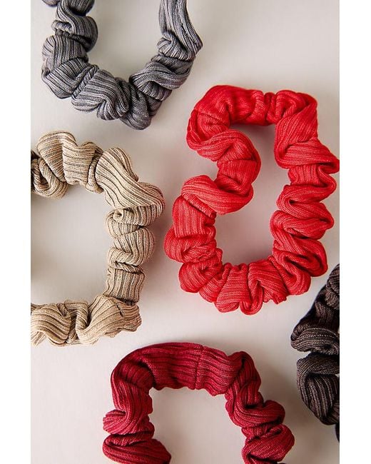 By Anthropologie Red Ribbed Hair Ties, Set Of 5