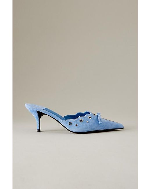 Jeffrey Campbell Blue Scalloped Suede Pointed Kitten Heels