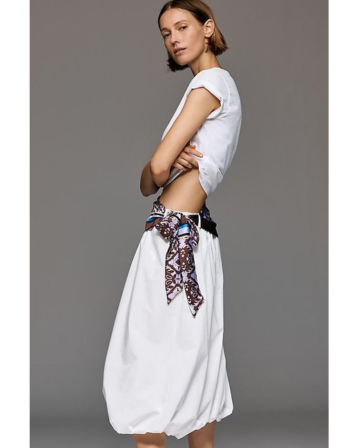 Maeve Gray Scarf-Detail Bubble-Hem Midi Skirt