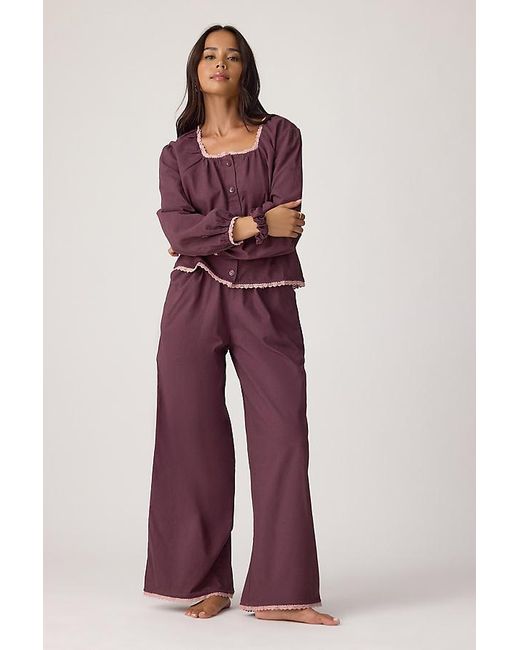 TBCo Purple Cotton-Linen Long Pyjama Set
