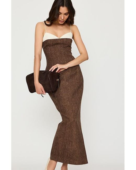 Odd Muse Brown Tweed Contrast Detail Maxi Dress