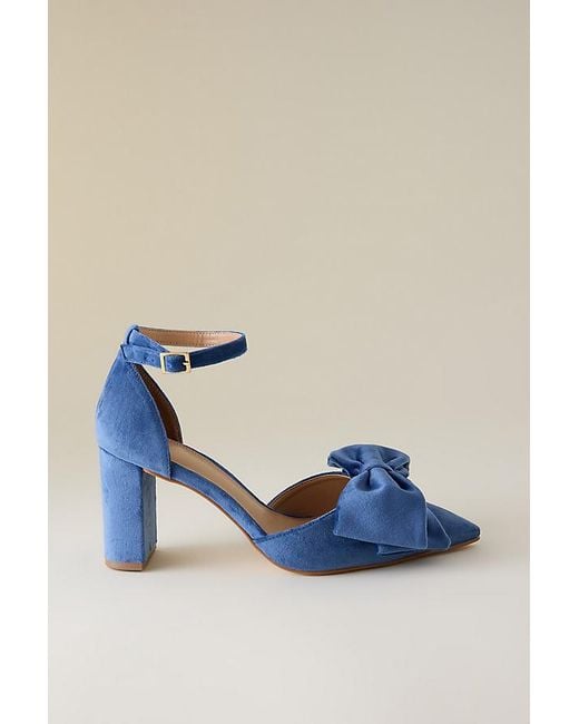 By Anthropologie Blue Bow Block Heels