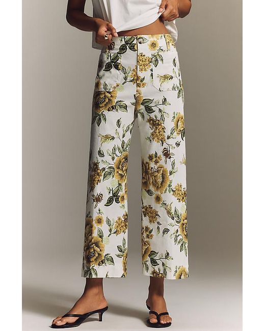 Maeve Gray The Colette Cropped Wide-Leg Trousers By Printed Linen Edition