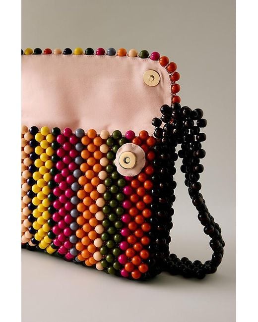 By Anthropologie Metallic The Fiona Multicolour Wood Beaded Shoulder Bag