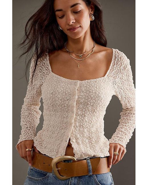 Anthropologie Brown Long-Sleeve Lace Button-Front Top