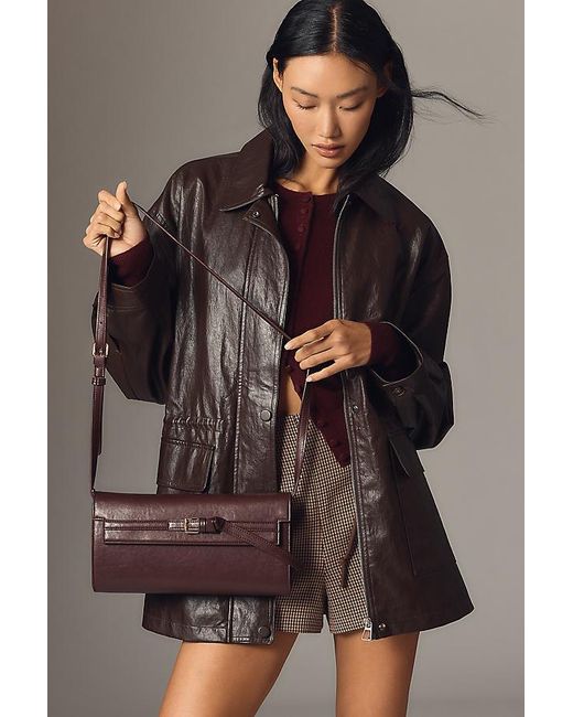 By Anthropologie Brown Cinched-Waist Faux-Leather Jacket