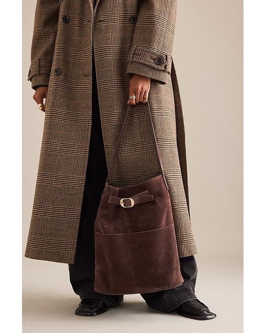 By Anthropologie Red Suede Buckle Tote Bag