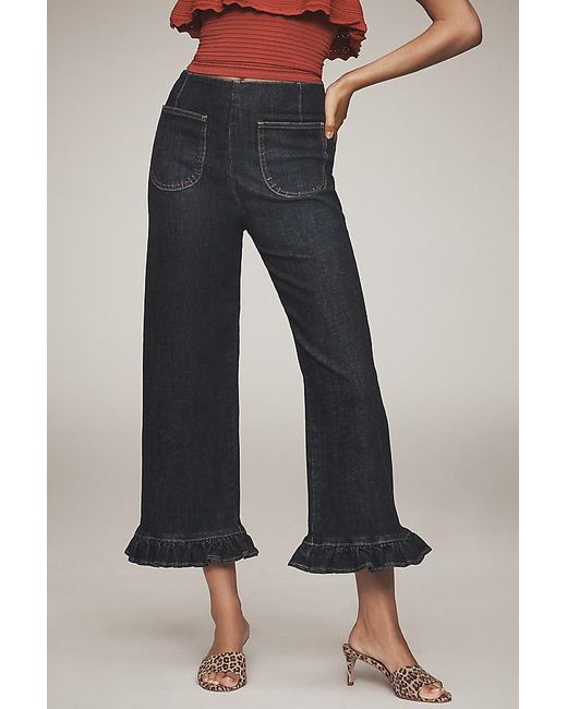 Maeve Blue The Colette Denim Ruffled Cropped Wide-Leg Jeans By