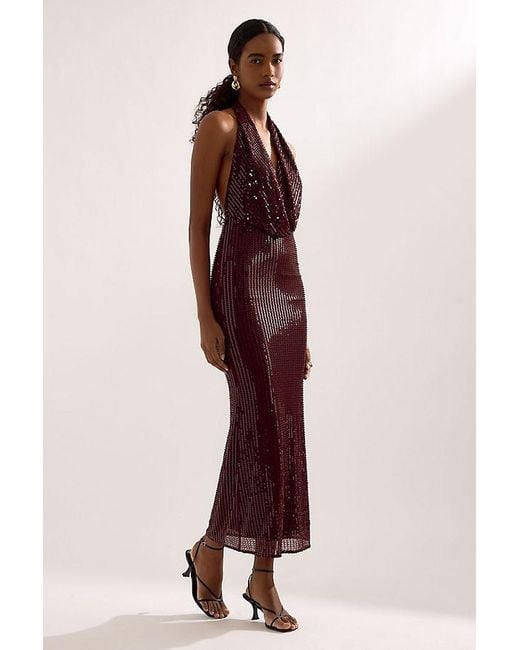 Bardot Purple Nola Sequin Cowl-Neck Maxi Dress