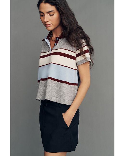 Maeve Gray Wool Swing Polo Top