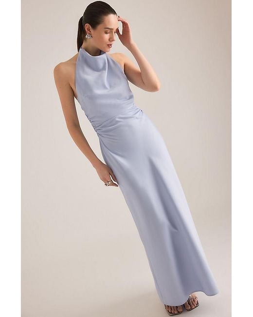 Nobody's Child Blue Devin Halter Column Satin Maxi Dress