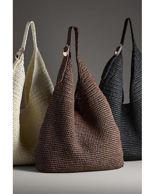 By Anthropologie Brown The Love Knot Slouchy Bag: Raffia Buckle Edition