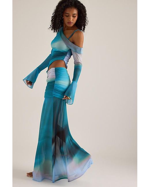 Feners Blue Susurro Asymmetric Mesh Top