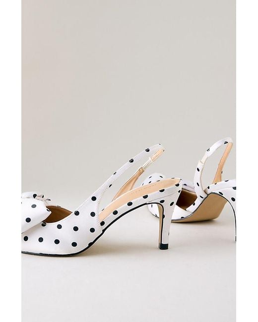 By Anthropologie White Polka Dot Satin Bow Slingback Heels