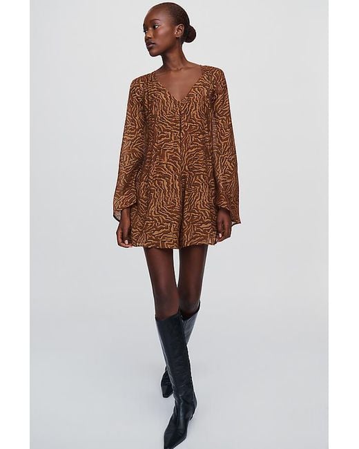 By Anthropologie Brown Bell-Sleeve Playsuit