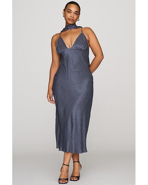 Maeve Blue Printed V-Neck A-Line Midi Dress