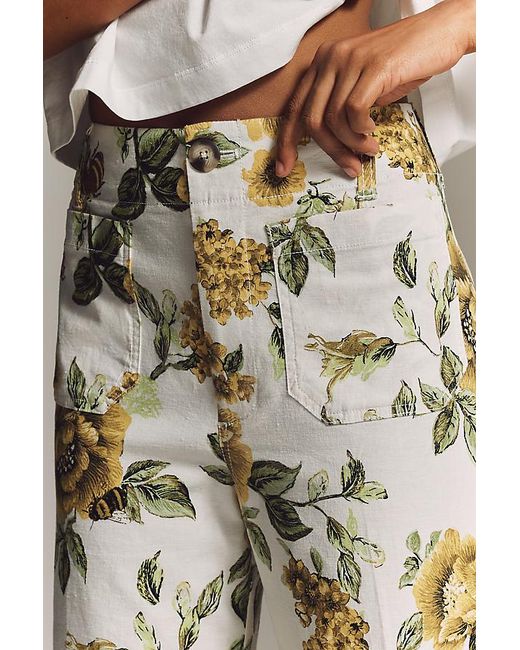 Maeve Gray The Colette Cropped Wide-Leg Trousers By Printed Linen Edition