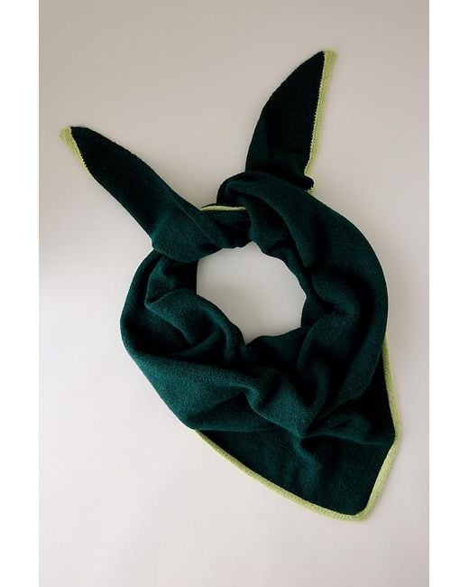 By Anthropologie Green Large Tipped Knit Triangle Scarf