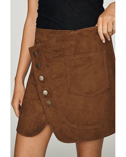 Pilcro Brown Rework Faux-Suede Wrap Mini Skirt