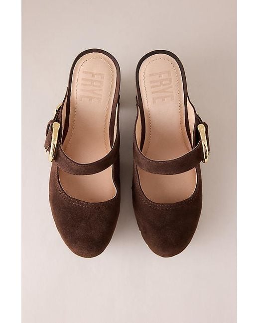 Frye Natural Cindy Buckle Suede Heeled Clogs