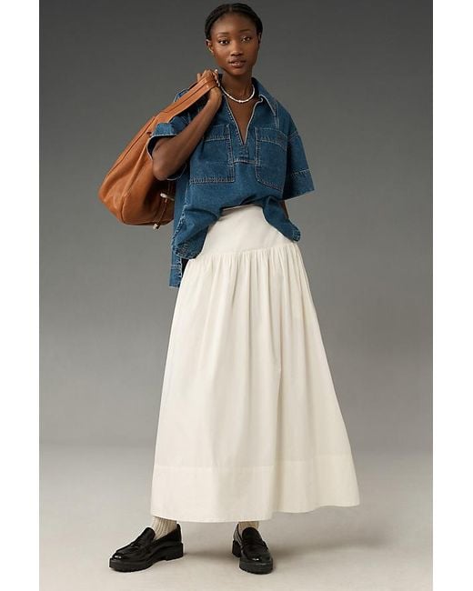 Maeve White Drop-waist Poplin Maxi Skirt