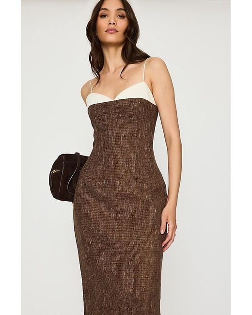 Odd Muse Brown Tweed Contrast Detail Maxi Dress