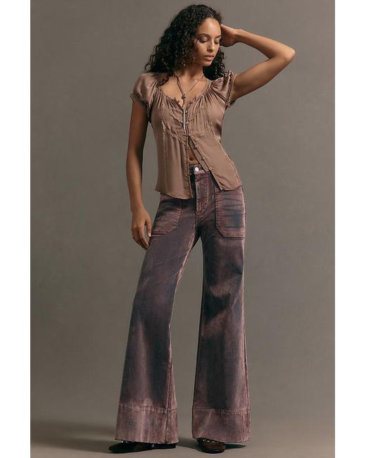 Pilcro The Rylan Flocked Relaxed High Rise Flare Jeans By In Brown pilcro-the-rylan-flocked-relaxed-high-rise-flare-jeans-by-in-brown