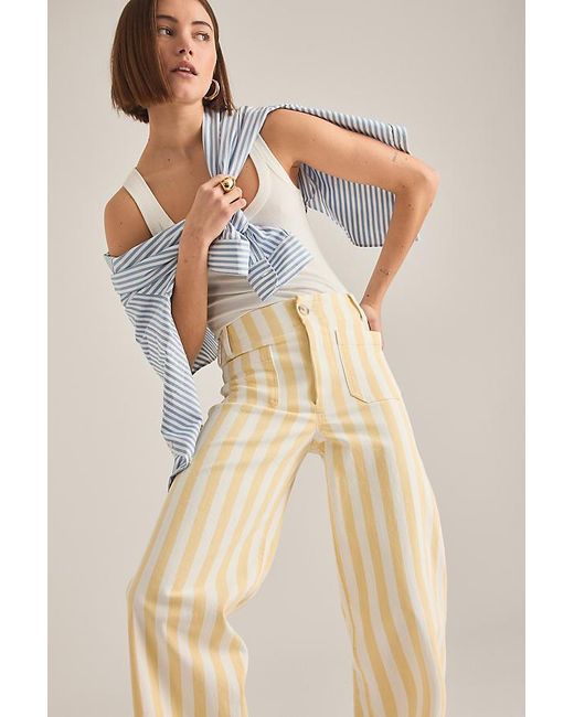 Maeve Natural The Colette Striped Full-Length Wide-Leg Trousers By
