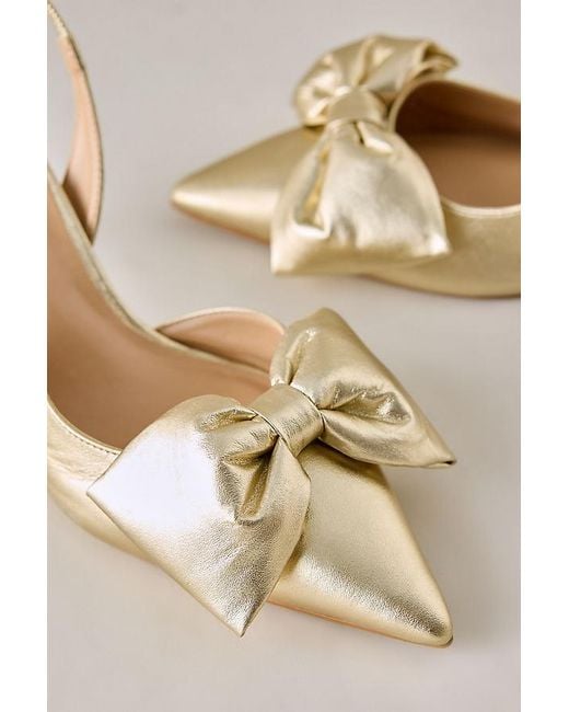 By Anthropologie Natural Satin Bow Slingback Heels