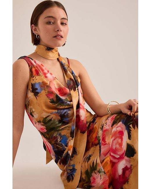 By Anthropologie Yellow Mindy Floral Scarf-Detail Maxi Dress