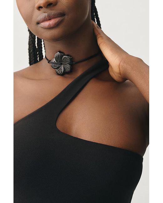 AFRM Black One-shoulder Knit Midi Dress