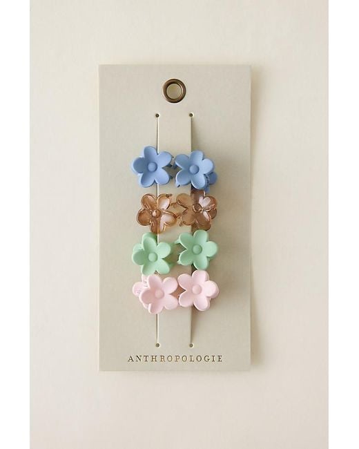 By Anthropologie Blue Mini Flower Hair Claw Clips, Set Of 8