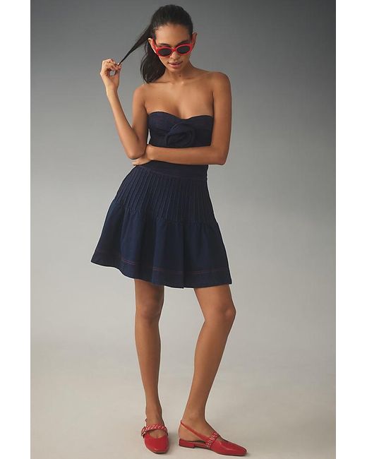 Maeve Blue Rosette Strapless Fit & Flare Denim Mini Dress