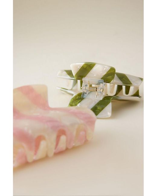 By Anthropologie Green Stripe Resin Hair Claw Clips, Set Of 2