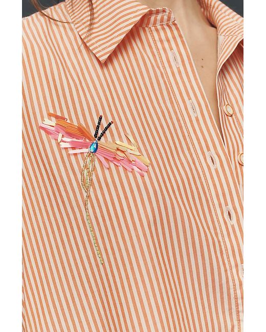 By Anthropologie Natural The Pollie Short-Sleeve Swing Tunic Mini Dress: Embroidered Edition