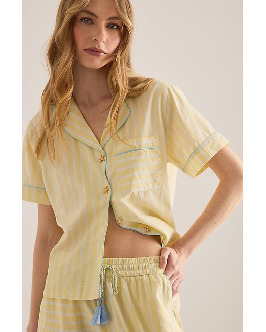 Chelsea Peers Natural Cotton Butter Stripe Short-Sleeve Shirt