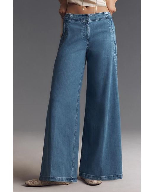 Maeve Blue Scallop-Edge High-Rise Wide-Leg Jeans