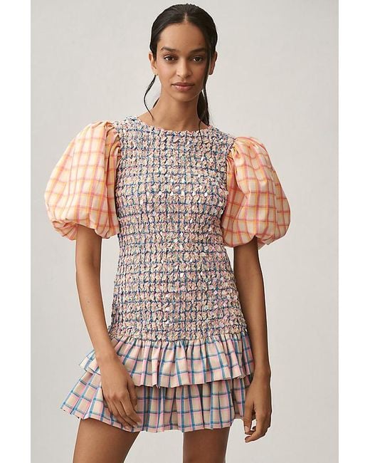 Celiab Multicolor Roatán Puff-Sleeve Mini Dress