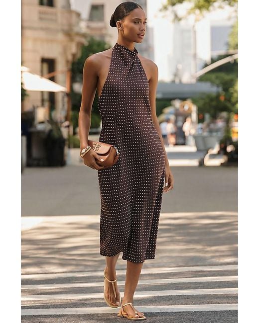 Maeve Multicolor Cowled Halter Open-Back Midi Dress