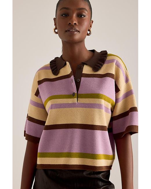 By Anthropologie Pink Stripe Wool-Blend Polo Shirt