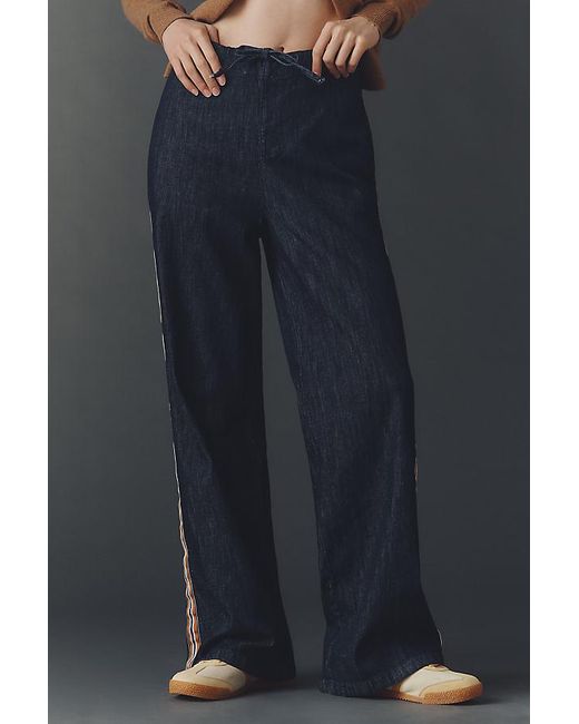 Maeve Gray Pull-On High-Rise Wide-Leg Track Pants