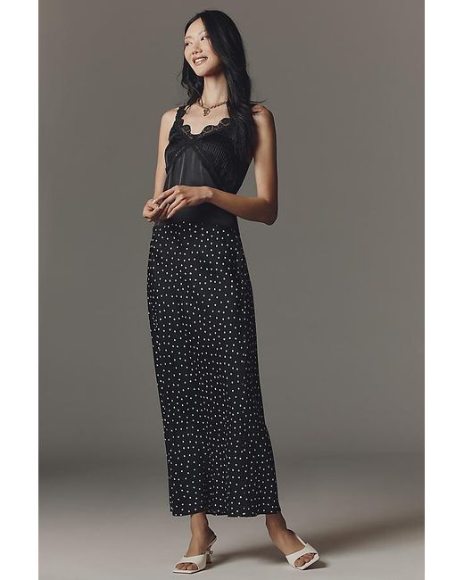 By Anthropologie Black Silky Lace-Trim Tank Top